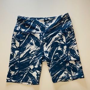 Senita athletic biker shorts in navy and white.